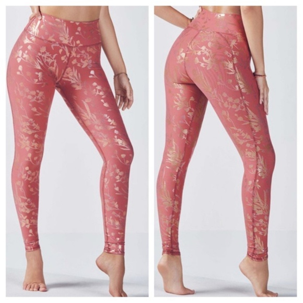 Fabletics Dusty Rose Gold Foil Leggings